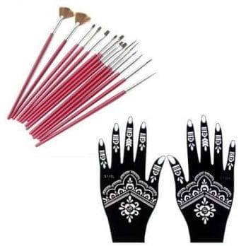 15PCS Face Body Paint Brushes With Henna Stencils Set Professional Nylon Hair Painting Nail Brush For Body Art Tattoo Templates 1