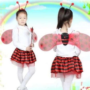 4 Piece Sets Halloween Christmas Bee Ladybug Costumes for Kids Girls Cute Party Fancy Dress Cosplay Wings+Tutu Skirts Yellow Red 2