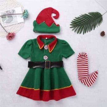 2019 green Elf Girls christmas Costume Festival Santa Clause for Girls New Year chilren clothing Fancy Dress Xmas Party Dress 5