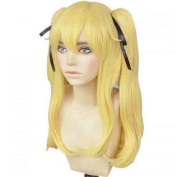 Kakegurui Mary Saotome Meari Blonde Ponytail Hair Heat Resistant Cosplay Costume Wig + Silk Ribbon + Wig Cap