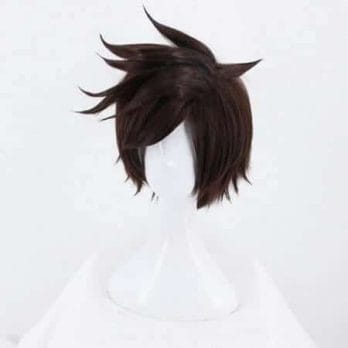 Game OW Overwatch Tracer Short Brown Cosplay Wig Synthetic Halloween Costume Party Stage Play Brown Hair Wigs 2