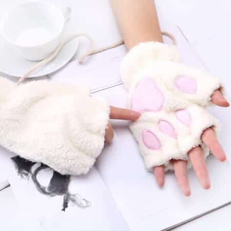 1 Pair Women Girls Lovely Fluffy Bear Cat Plush Paw Claw Half Finger Gloves Mitten Winter Warm Fingerless Gloves Xew
