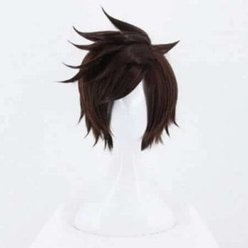 Game OW Overwatch Tracer Short Brown Cosplay Wig Synthetic Halloween Costume Party Stage Play Brown Hair Wigs 1