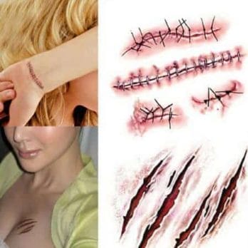 Halloween Party Decoration Zombie Scars Tattoos with Fake Scab Bloody Makeup Halloween Props Wound Scary Blood Injury Sticker,Q 2