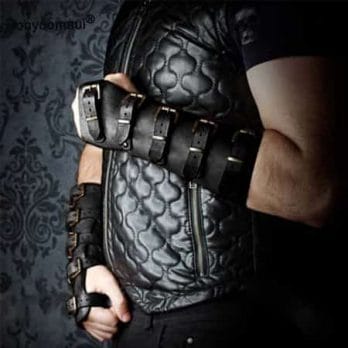Adult Men Medieval Warrior Larp Knight leather Arm Bracer with Buckle Armor Rivet Steampunk Archer Gauntlet Cosplay Costume Gear 5