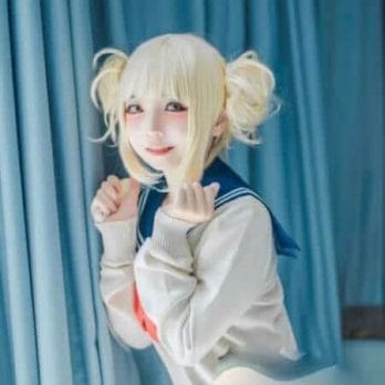 Anime My Boku no Hero Academia Akademia Himiko Toga Short Light Blonde Ponytails Heat Resistant Cosplay Costume Wig+Cap 3