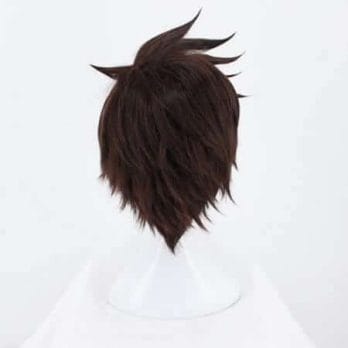 Game OW Overwatch Tracer Short Brown Cosplay Wig Synthetic Halloween Costume Party Stage Play Brown Hair Wigs 3