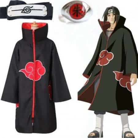 Anime Naruto Akatsuki Cloak Cosplay Costume Uchiha Itachi Ring Headband Women Men Gifts