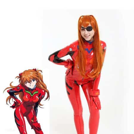 Asuka Langley Sohryu Cosplay Costume Red Bodysuit Jumpsuit Coat Jacket Hat Woman Outfit