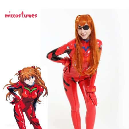 Asuka Langley Sohryu Cosplay Costume Red Bodysuit Jumpsuit Coat Jacket Hat Woman Outfit