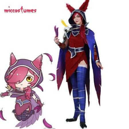 Xayah Cosplay Costume Woman The Rebel Halloween Outfit with Ears, Bird feet covers and Skull decoration