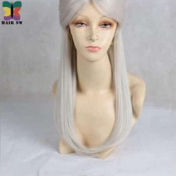 HAIR SW Long Straight Synthetic Hair Game Witcher Cosplay Wigs Silver Gray braid with bun wig For cosplayer 4
