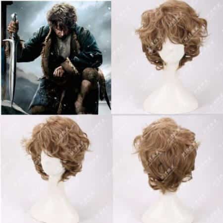 The Lord of the Rings Bilbo Baggins the Hobbit Cosplay Wig Brown Curly Synthetic Hair Role Play Costume Wigs+Wig Cap