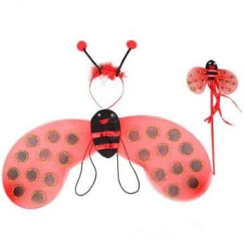 4 Piece Sets Halloween Christmas Bee Ladybug Costumes for Kids Girls Cute Party Fancy Dress Cosplay Wings+Tutu Skirts Yellow Red 3