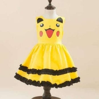 Girls Pikachu costume Cute Ball Gown Dress Kids Child Lovely Dress Costume Anime Cosplay Pokemon Go Costume Birthday Party Dress
