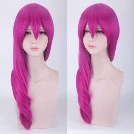 LOL League of Legends KDA Evelynn Long 55cm Straight Rose Red Synthetic Curly Hair Cosplay Wig + Wig Cap