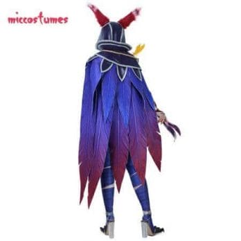 Xayah Cosplay Costume Woman The Rebel Halloween Outfit with Ears, Bird feet covers and Skull decoration 5