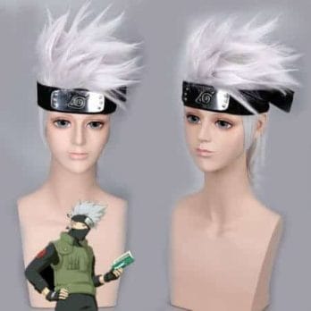 Anime NARUTO Hatake Kakashi Cosplay Wig Silver White Short Heat Resistant Sythentic Hair Wigs + Headband + Mask