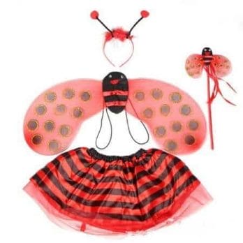 4 Piece Sets Halloween Christmas Bee Ladybug Costumes for Kids Girls Cute Party Fancy Dress Cosplay Wings+Tutu Skirts Yellow Red 1