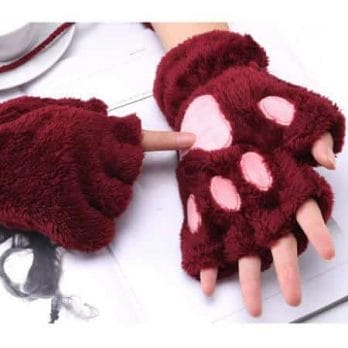 1 Pair Women Girls Lovely Fluffy Bear Cat Plush Paw Claw Half Finger Gloves Mitten Winter Warm Fingerless Gloves Xew 1