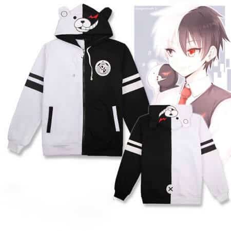 Anime Danganronpa Monokuma Cosplay Costume Unisex Hoodie Sweatshirt Hooded Black White Bear Long Sleeve daily casual coat Jacket