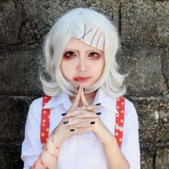 Anime Tokyo Ghoul Juzo Suzuya Juuzou Pure White Heat Resistant Cosplay Costume Wig + 5 Red Hairpins+wig cap 1
