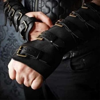 Adult Men Medieval Warrior Larp Knight leather Arm Bracer with Buckle Armor Rivet Steampunk Archer Gauntlet Cosplay Costume Gear 4