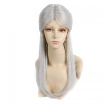 HAIR SW Long Straight Synthetic Hair Game Witcher Cosplay Wigs Silver Gray braid with bun wig For cosplayer