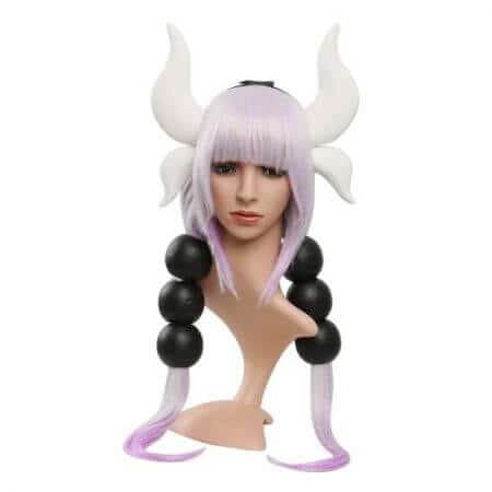 Takerlama Miss Kobayashi's Dragon Maid Kanna Wig+ 6 Balls+ Tail + Horn Cosplay Set Costume Halloween Anime Game Hair