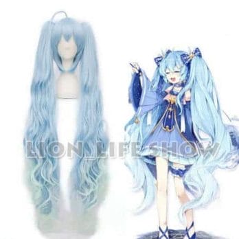 VOCALOID 2017 Snow Miku Hatsune Star Princess Long Blue Curly Wavy Cosplay Wig