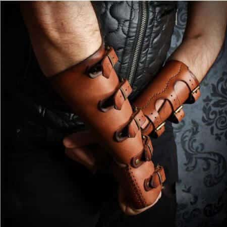 Medieval leather bracers with buckles 43