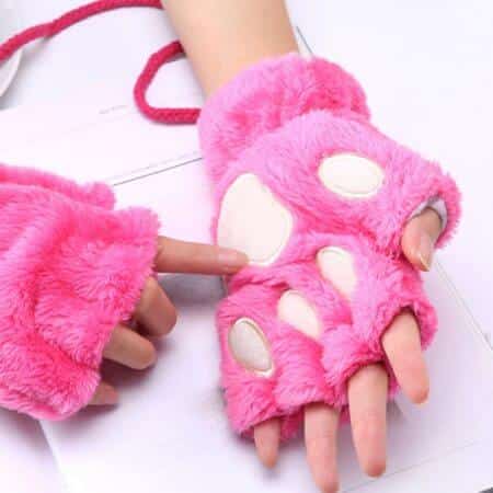Cuddly half-finger gloves in paw shape for children and adults 7