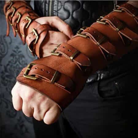 Medieval leather bracers with buckles 42