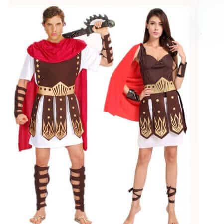 Umorden Halloween Purim Adult Ancient Roman Greek Warrior Gladiator Costume Knight Julius Caesar Costumes for Men Women Couple
