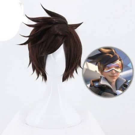 Game OW Overwatch Tracer Short Brown Cosplay Wig Synthetic Halloween Costume Party Stage Play Brown Hair Wigs
