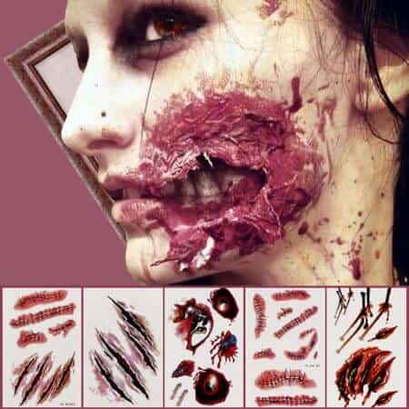 Halloween Party Decoration Zombie Scars Tattoos with Fake Scab Bloody Makeup Halloween Props Wound Scary Blood Injury Sticker,Q