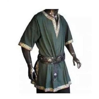 Adult Men Medieval Knight Warrior Costume Green Tunic Clothing Norman Chevalier Braid Viking Pirate Saxon LARP Top Shirt For Men 1