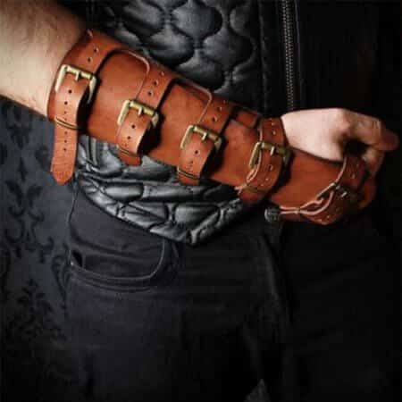 Medieval leather bracers with buckles 46