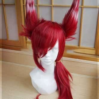 Xayah Wig Ears New 136th Champion LOL Cosplay Red Ponytail