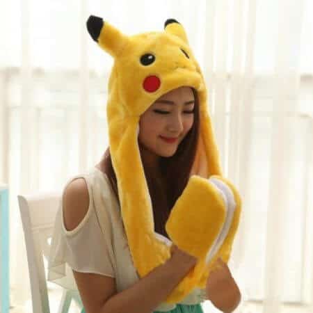 Cosplay Pikachu Totoro Pokemon Go Faux Fur Full Hood Kids Hat with Long Scarf Mittens Gloves Christmas Gift For Women Children