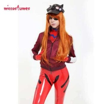 Asuka Langley Sohryu Cosplay Costume Red Bodysuit Jumpsuit Coat Jacket Hat Woman Outfit 1