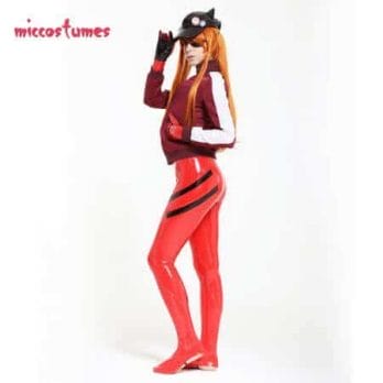 Asuka Langley Sohryu Cosplay Costume Red Bodysuit Jumpsuit Coat Jacket Hat Woman Outfit 3