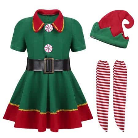 2019 green Elf Girls christmas Costume Festival Santa Clause for Girls New Year chilren clothing Fancy Dress Xmas Party Dress 1