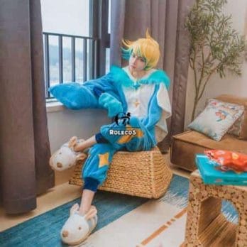 ROLECOS Game LOL Ezreal Cosplay Costume Pajama Star Guardian Ezreal Pajama Cosplay Costume for Men Jumpsuits Full Set 3