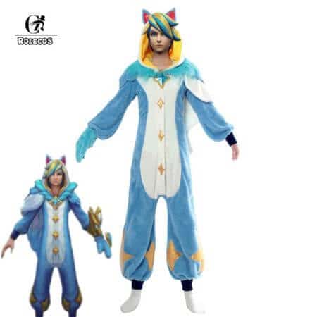 ROLECOS Game LOL Ezreal Cosplay Costume Pajama Star Guardian Ezreal Pajama Cosplay Costume for Men Jumpsuits Full Set
