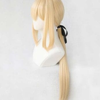 Violet Evergarden Ponytail Braid Buns Blonde Hair Heat Resistant Cosplay Costume Wig + Wig Cap + Ribbon 5