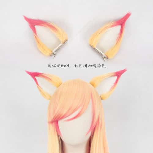 100cm LOL Ahri Gumiho Wigs Star Guardian the Nine Tailed Fox Cosplay Costume Wig + Wig Cap + Ears 3
