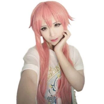36'' 90cm Long Pink Yuno Gasai Wig The Future Diary Mirai Nikki Yuno Heat Resistant Hair Cosplay Costume Wigs + Wig Cap 6