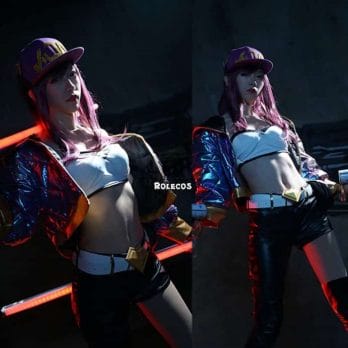 ROLECOS Game LOL KDA Akali Cosplay Costume Akali Cosplay Coat LOL KDA Cosplay Uniform Warm Winter Costume for Women 3