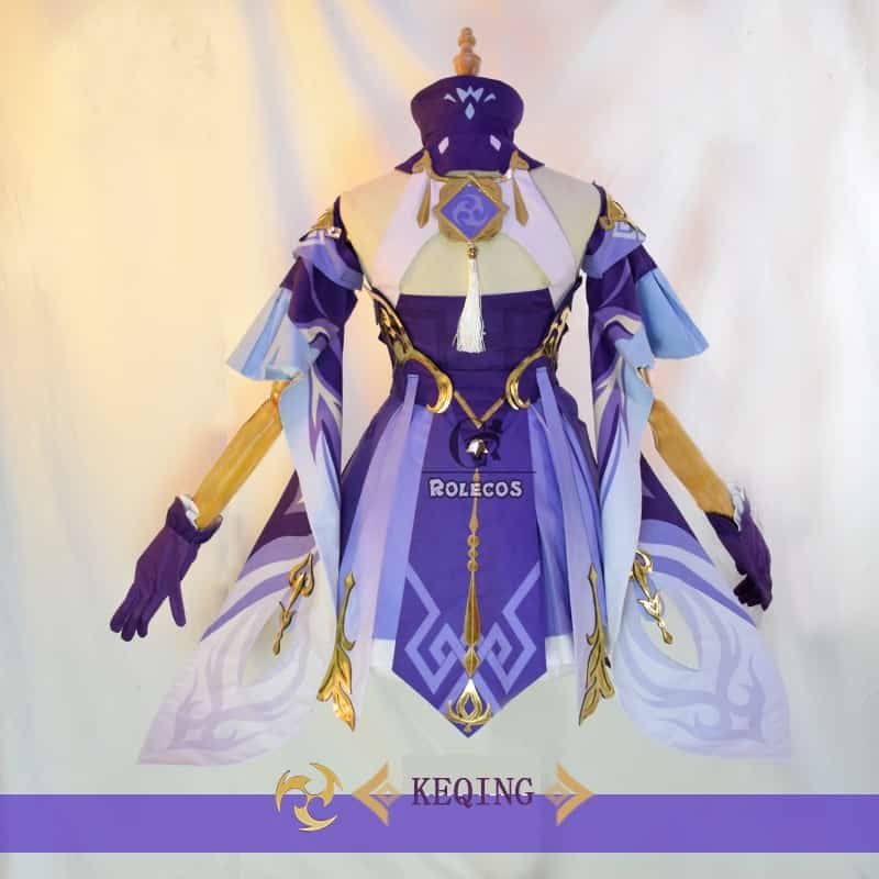 ROLECOS Game Genshin Impact Keqing Cosplay Costume Genshin Impact Cosplay KEQING Costume Dress Uniforms Women Halloween Full Set 4